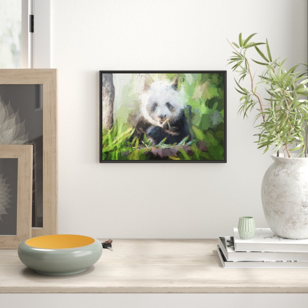 Gerahmtes Wandbild Niedlicher Panda isst Bambus Kunst