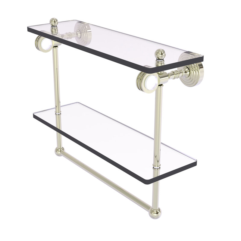 Jarrell 2 Piece Glass Tiered Shelf with Towel Bar, 13" H x 16" W x 5.12" D, Polished Nickel