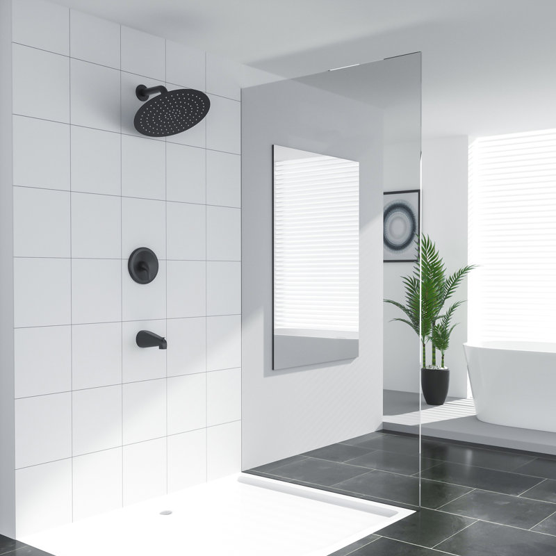 Ensemble de pomme de douche ronde avec robinet de baignoire mural, Noir mat