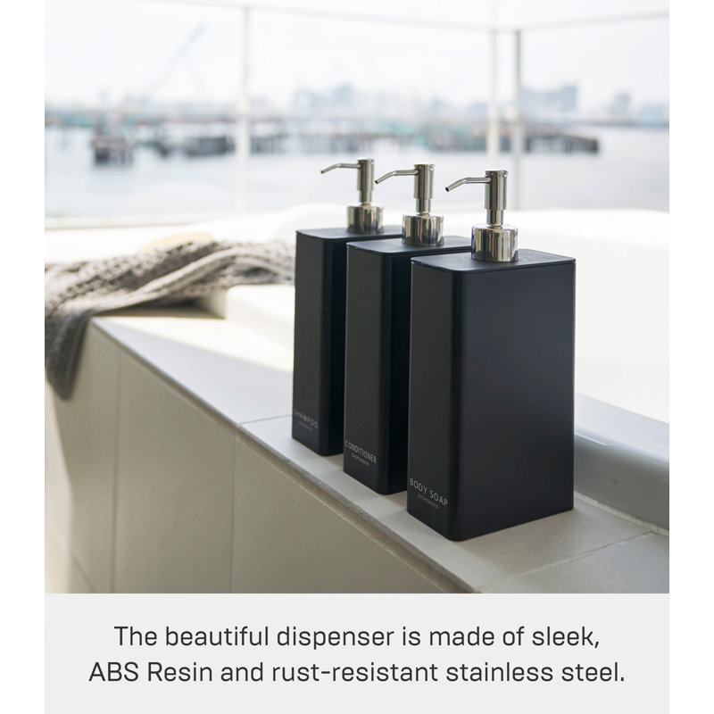 Black Rectangular ABS Plastic Shampoo Dispenser with Stainless Steel Pump
