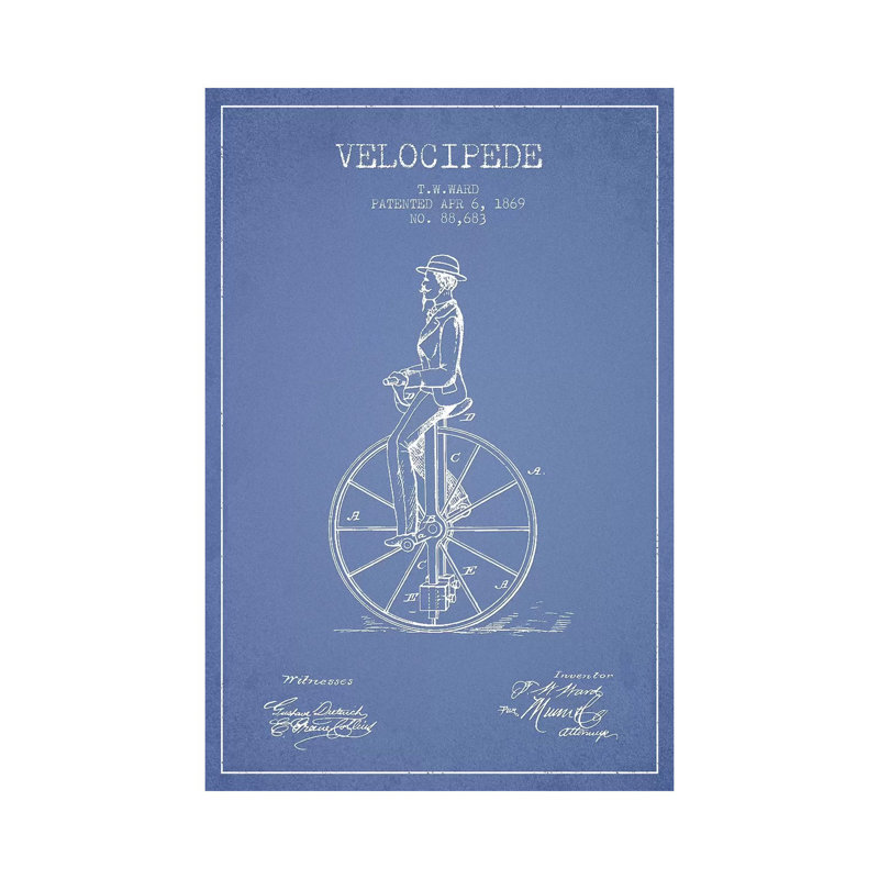 T.W. Ward Velocipede Patent Sketch (Light Blue) by Aged Pixel - Wrapped Canvas Print, 20.32 cm H x 30.48 cm W
