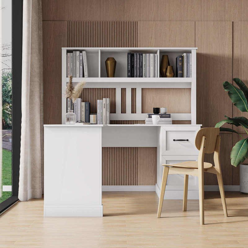 Bureau d'ordinateur à domicile avec huche, Blanc