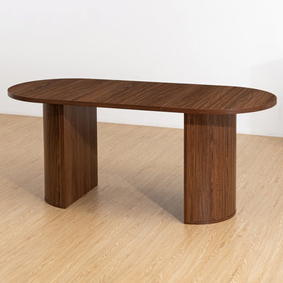 70.8" Oval Dining Table For 4 6 Person Kitchen Table With Semi-Cylindrical Legs Base Large Modern Farmhouse Wooden Dinner Tables For Kitchen Dining Li