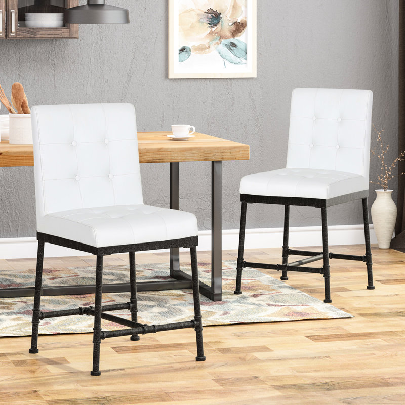 2 tabourets de comptoir industriels modernes - boutons en bois blanc P 23 po x H 38,8 po x 2 21,08 po