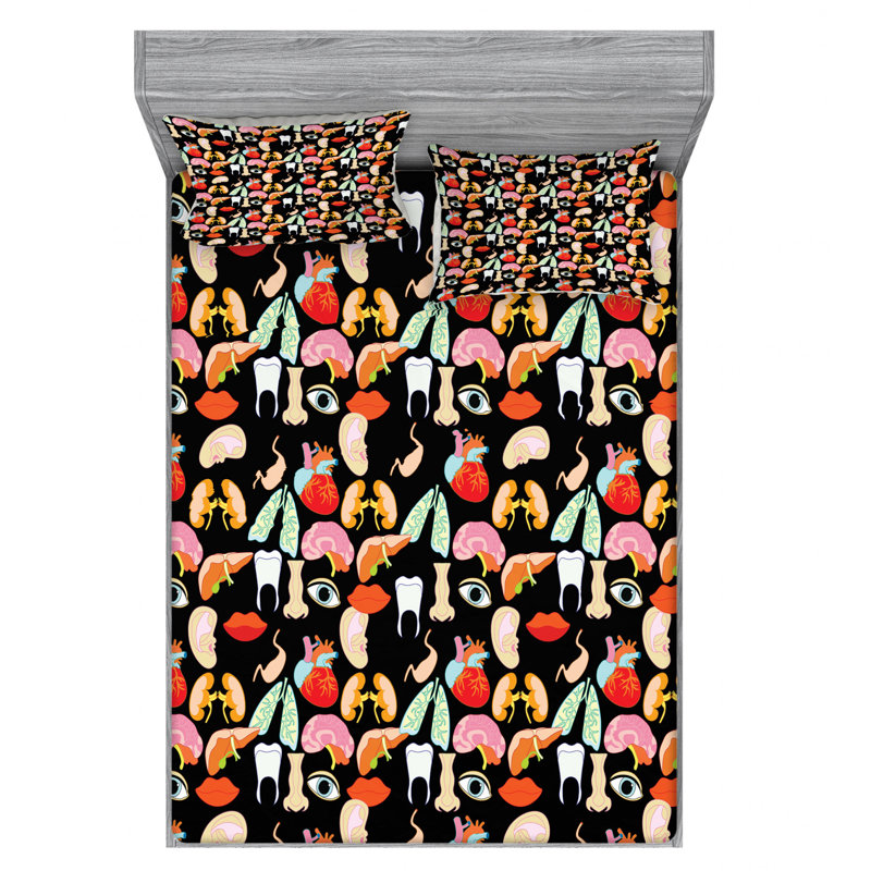 Microfiber Patterned Fitted Sheet, Queen Fitted Sheet with 2 Pillowcases