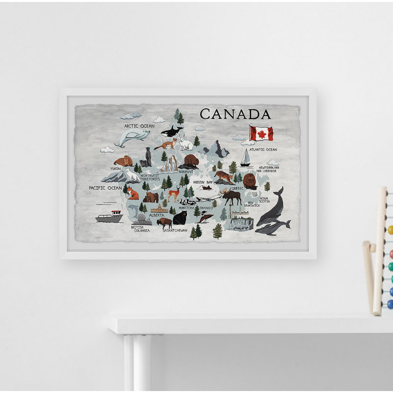Brassington Wild Canada Map Framed Print, 30" H x 45" W x 1.5" D, White Framed