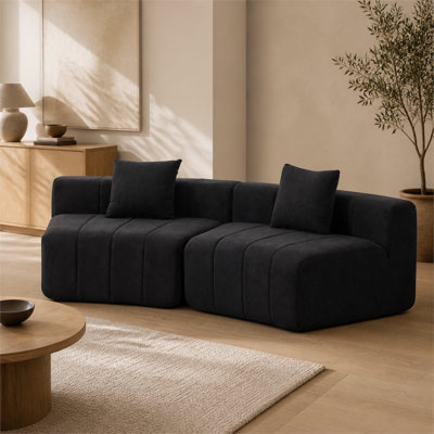Curved Chenille Sectional Sofa, Modular Pillow Seating