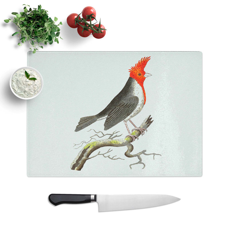 Tempered Glass Crested Cardinal Bird Chopping Board, 28.5 cm W x 20 cm L