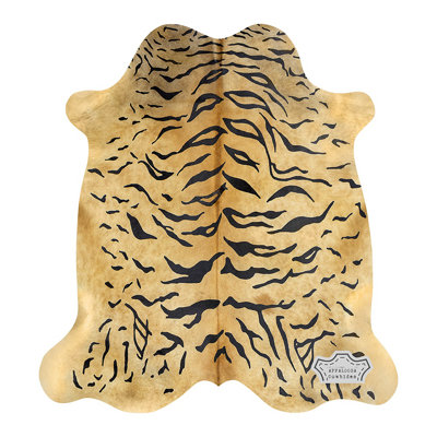 Large 6 × 7 ft Light Tiger Cowhide Rug - 100% Genuine Leather - Natural Luxury Boho-Chic Accent