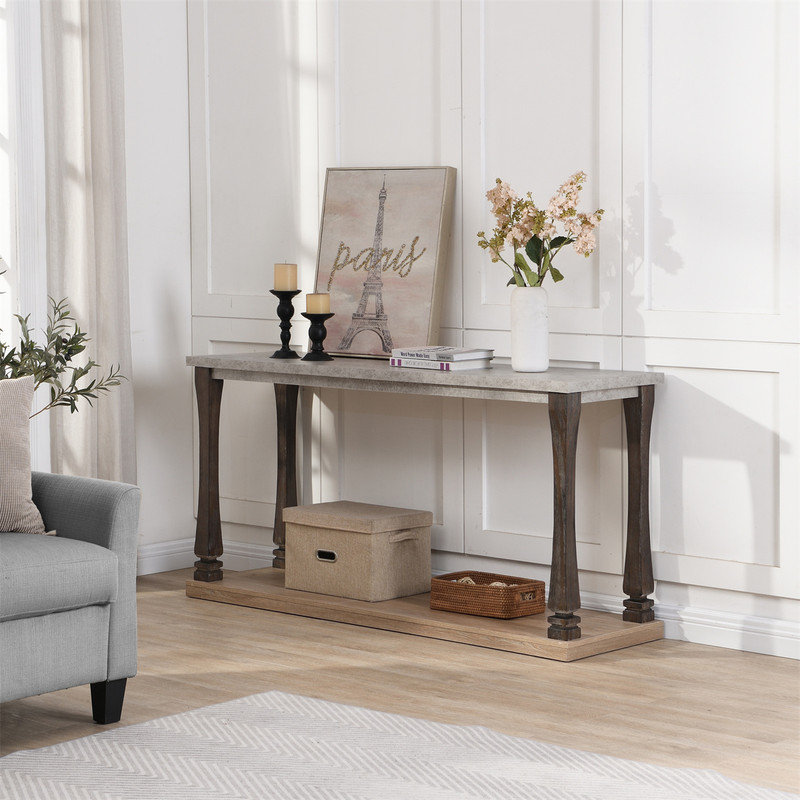 Console Mid-Century pour le vestibule, canapé en bois avec tablette de rangement à 2 niveaux, Bois manufacturé