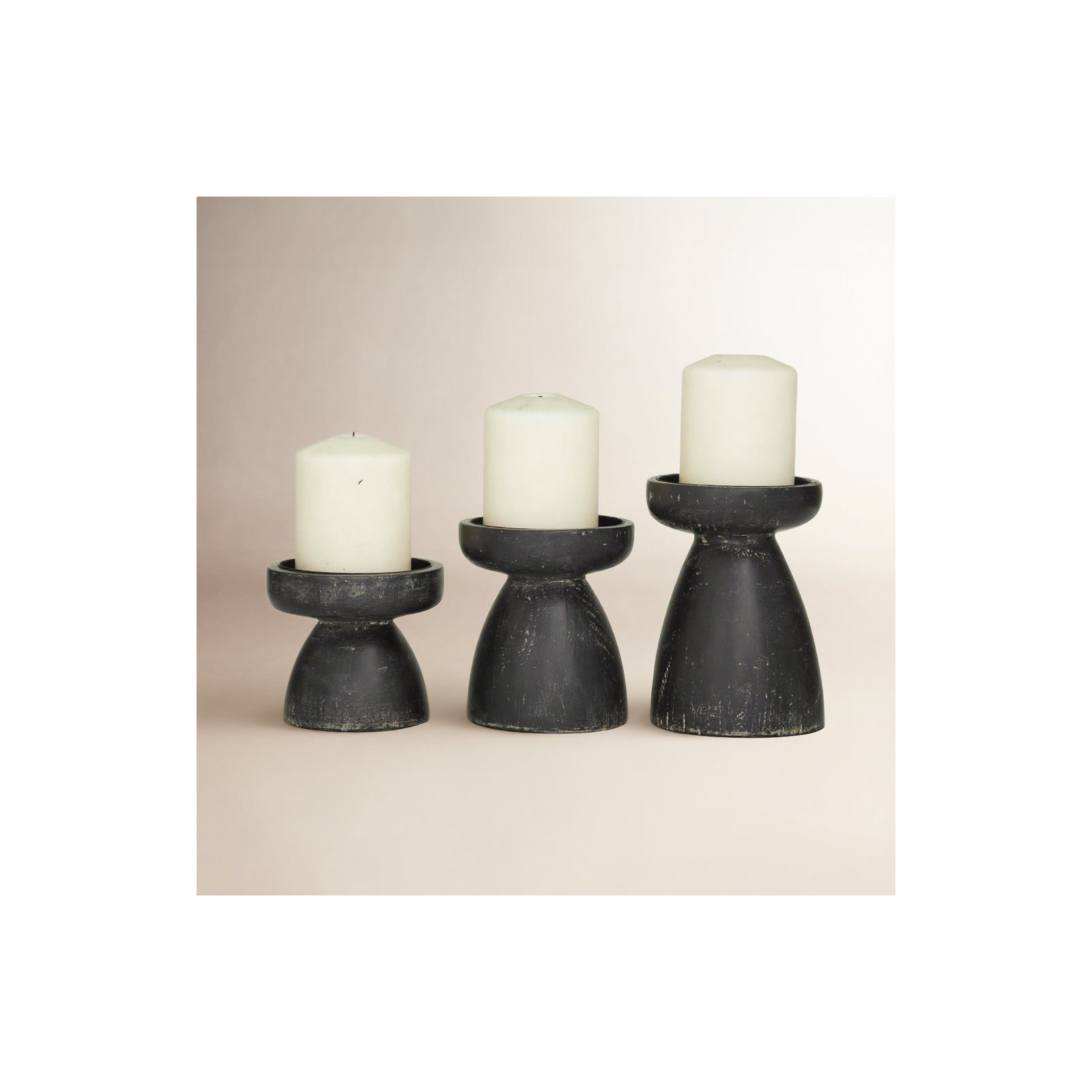 3 Piece Wood Tabletop Candlestick Set, Black