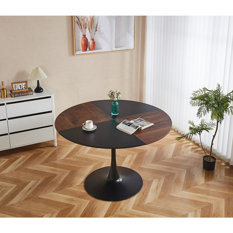 Table de salle à manger Bjarnheiur, Noir, Brun / Noir, H 28,74 po x l 31,49 po x P 31,49 po