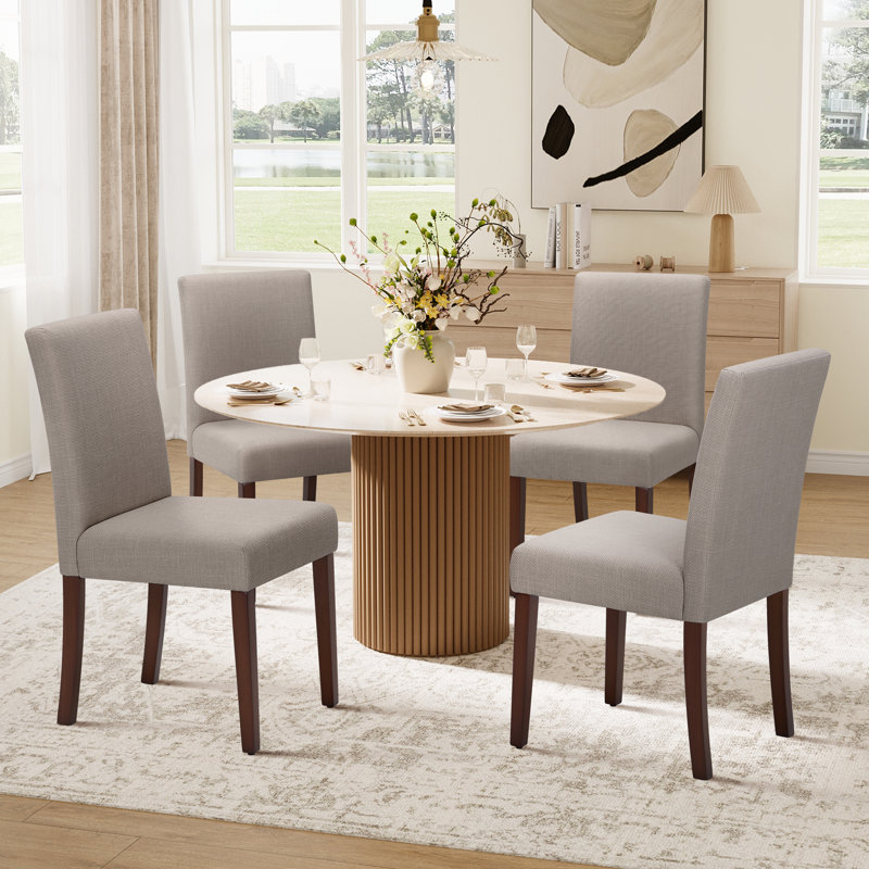 Upholstered Dining Chair Set, Solid Wood Legs, Breathable Fabric Seat, Thick Cushion for Comfort, Modern Parsons Style Side Chairs for Dining Room