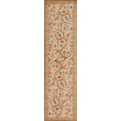 Savonnerie One-of-a-Kind 3' X 12' Runner Wool Area Rug in Beige