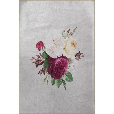 Tapis décoratif moderne à motif de feuille beige et de rose mauve