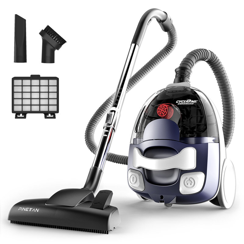 PINETAN DoubleDown Canister Vacuum Cleaner, Bagless, Double HEPA Filters, Auto Rewind, 800W Power