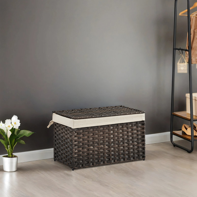 Storage Basket With Lid, 17.2 Gallon (65L) Storage Bin, Woven Blanket Storage Basket With Handles, Foldable, Removable Liner, Metal Frame, For Bedroom, Laundry Room