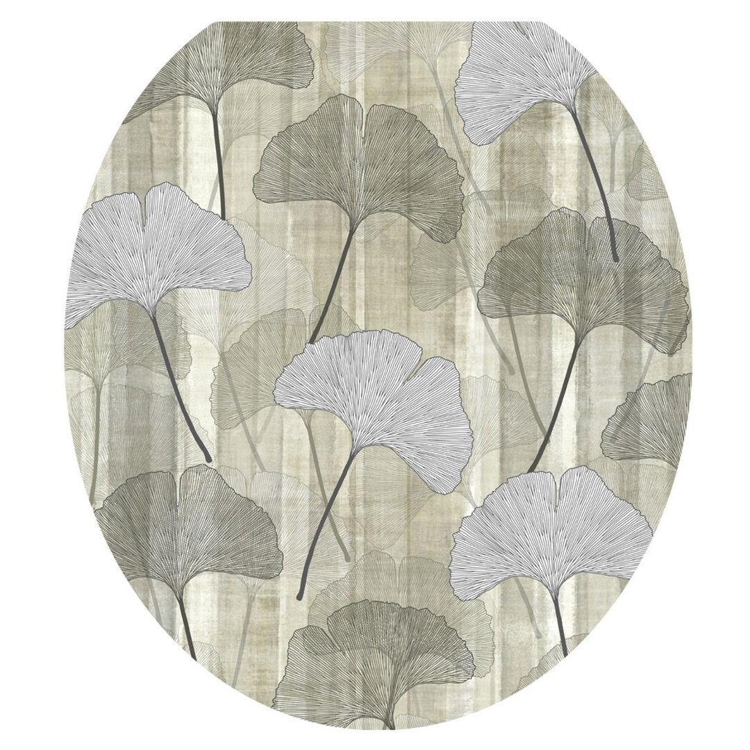 Botanical Ginkgo Toilet Seat Decal – Toilet Tattoos Modern Static Cling Vinyl Lid Cover Fits Round and Elongated Seats Toilet Tattoos Toilet 