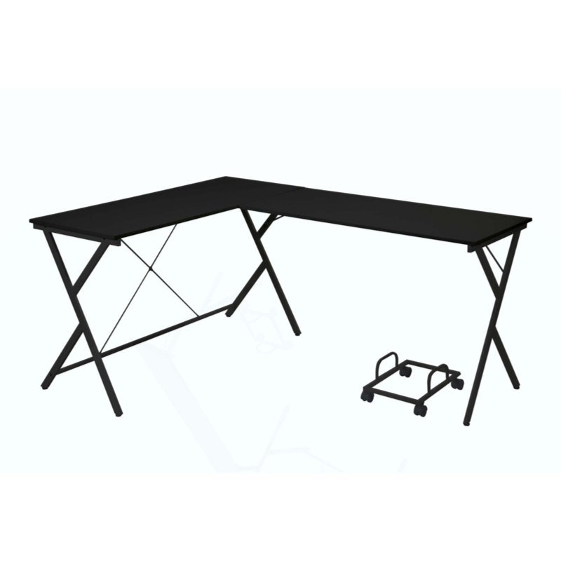 Bureau d'ordinateur en L avec plateau de table spacieux et cadre en X robuste pour les espaces compacts, Noir