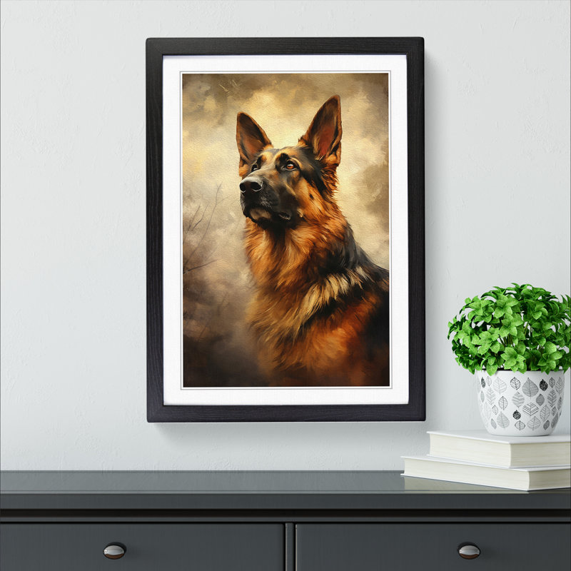 German Shepherd Romanticism No.2 - Framed Print, Black, 34cm H x 25cm W x 2cm D