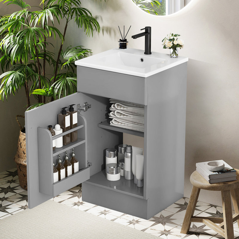 Meuble-lavabo 18 po avec lavabo en céramique, Gris