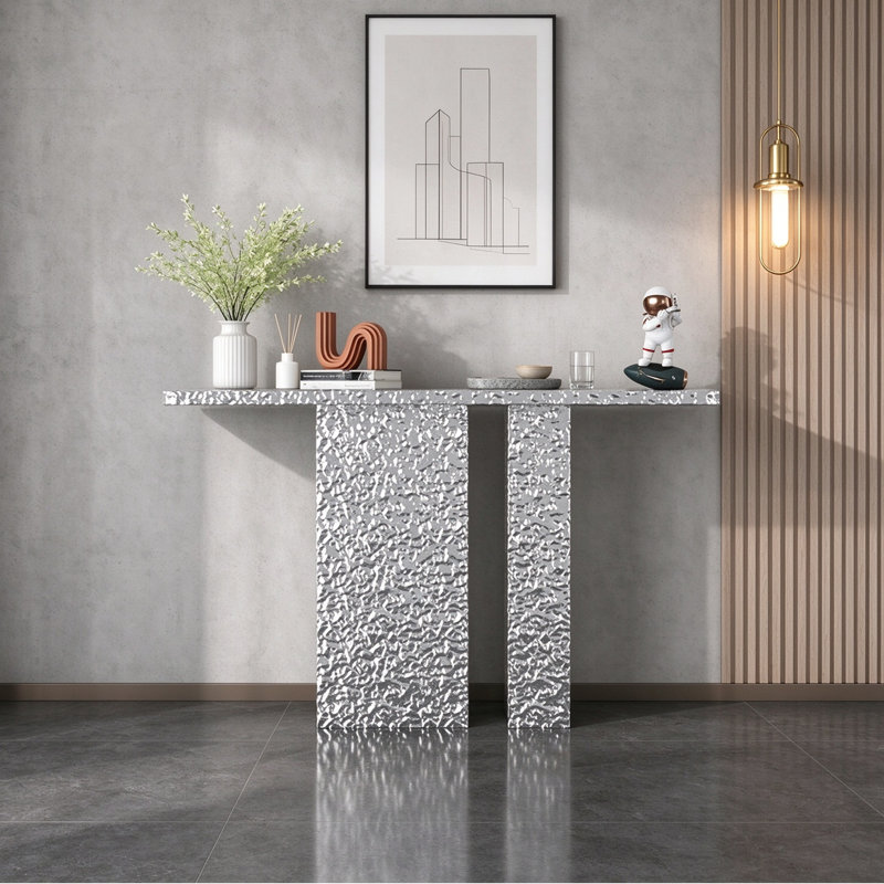 Modern Stainless Steel Water Ripple Console Table, 34.65" H x 39.37" W x 15.75" D
