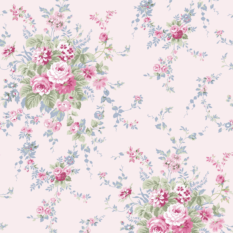  Papier peint floral ardoise Arthur Garden, Rose