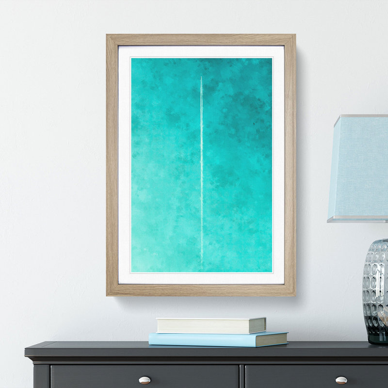 Plane In The Sky Painting - Single Picture Frame Print on MDF, Oak Framed, 87cm H x 62cm W x 2cm D