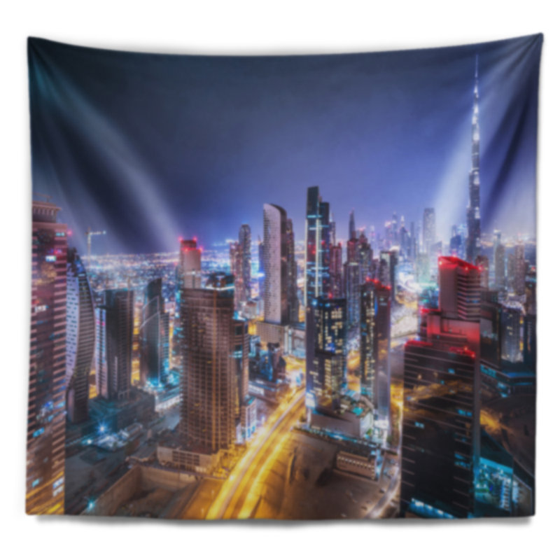 Tapisserie cityscape fantastique night, H 32 po x l 39 po