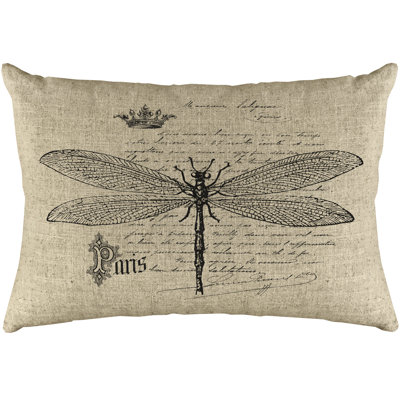 French Dragonfly Rectangular Linen Lumbar Pillow