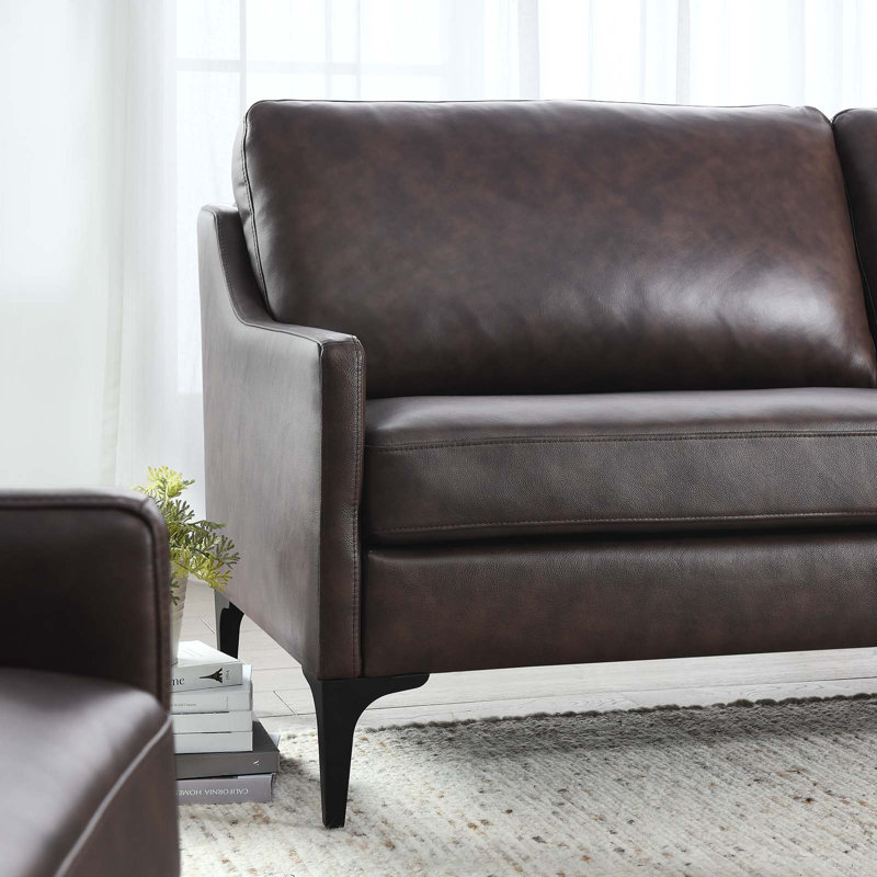 Modway Corland Leather Sofa, Brown Faux Leather