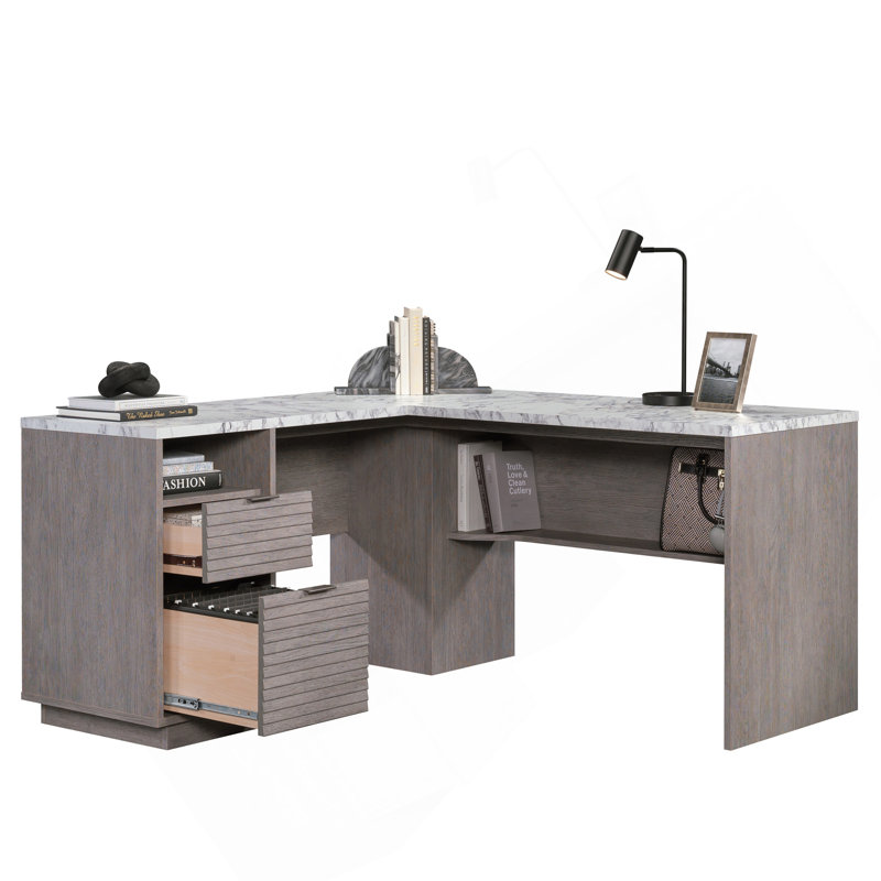 L-Shaped Desk, Brown Finish