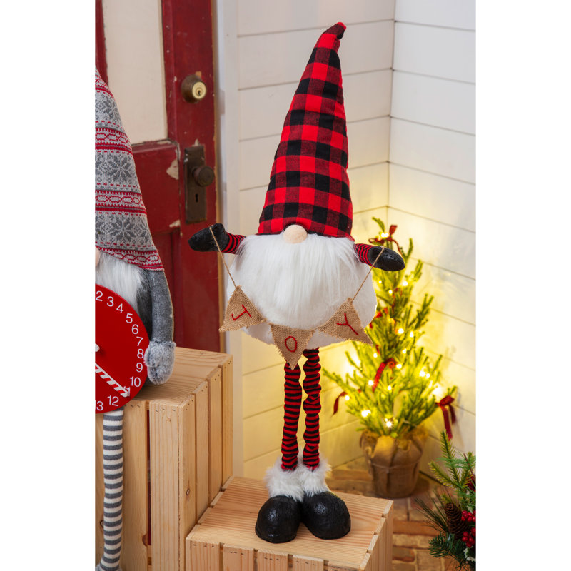 Décoration de table gnome en peluche tenant une table "Joy" avec pieds télescopiques
