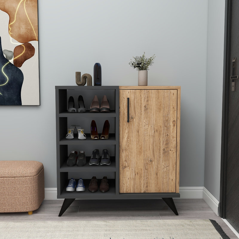 10 Pair Shoe Storage Cabinet, Light Brown/Black