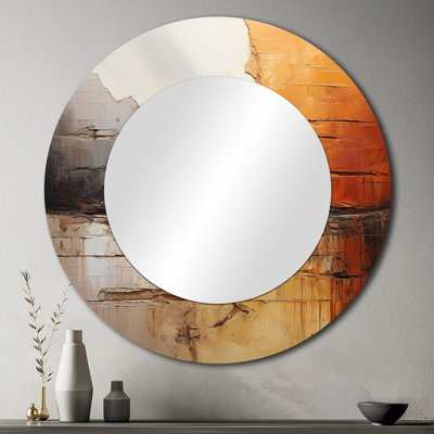 Gris orange, gris et orange, «Geologique Wonders - Dams Large», miroir rond gris unique, reproduction d'art en métal
