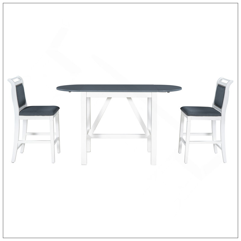 3-Piece Wood Counter Height Drop Leaf  Dining Table Set With 2 Upholstered Dining Chairs For Small Place, 