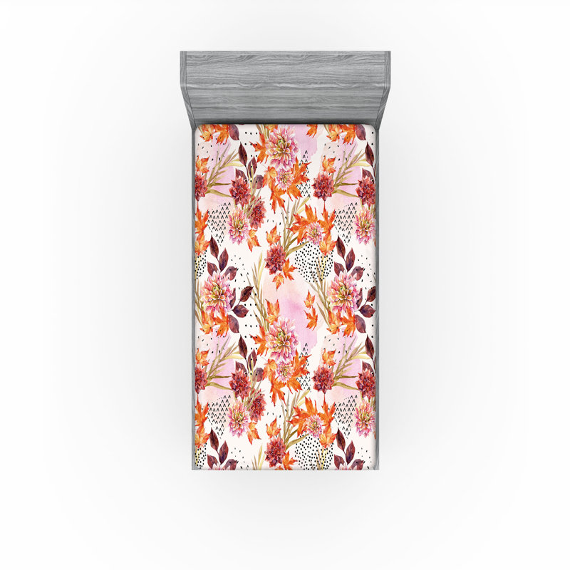 Drap-housse Ambesonne, Drap-housse pour lit simple TG, Vermillon, rose doux, rubis / floral