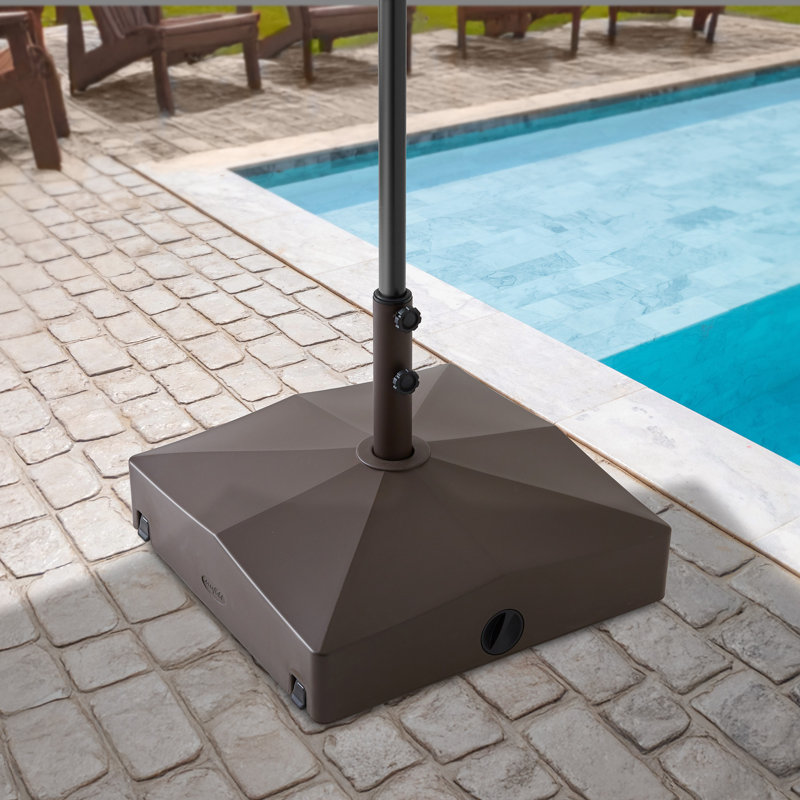 Base de parasol mobile à roulettes d'une capacité de 131 lb, Brun