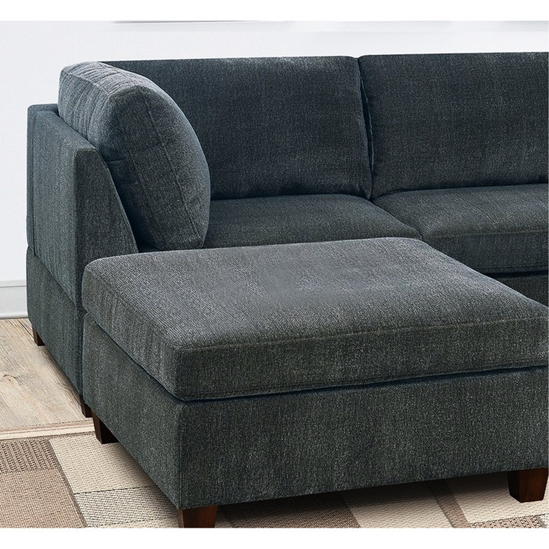 Canapé modulaire en chenille 7Pc gris rembourré de mousse pour meubles de salon moderne avec coussin ultra doux