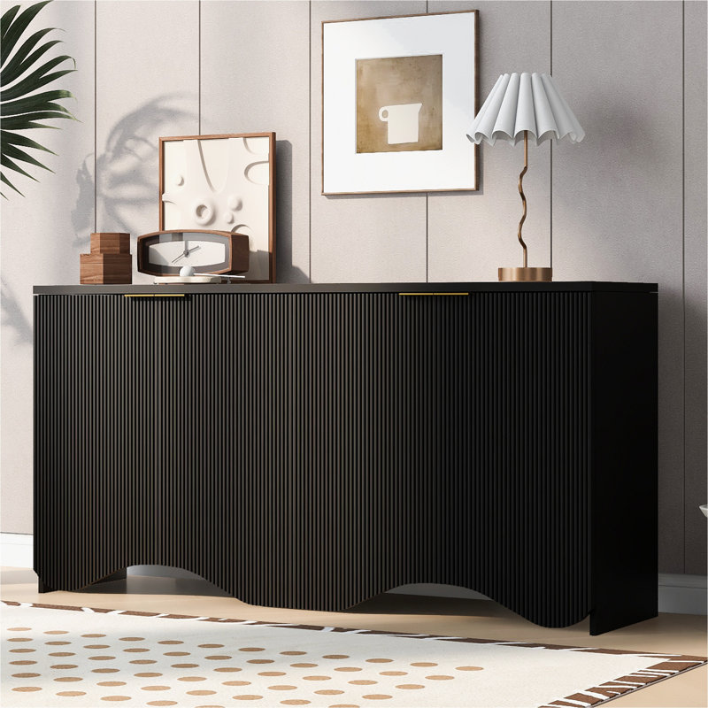 68" Wide Rectangular Buffet Table with Wavy Design, Black