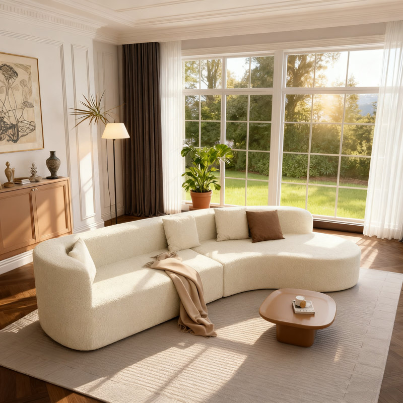 Canapé modulaire courbé de 132 po avec 4 coussins décoratifs et canapé modulaire 2 pièces pour le salon, Chenille beige