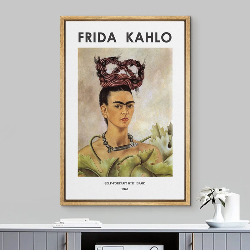 "IDÉE4WALL", reproduction d'art sur toile, autoportrait avec tresse par Frida Kahlo, H 36 po x l 24 po, Naturel