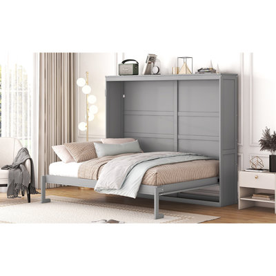 Grand lit mural gris, meubles peu encombrants pour les gymnases à la maison et les bureaux, lattes de matelas absorbantes, salles polyvalentes idéales, mécanisme à double piston et levage en douceur