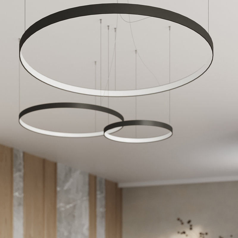 1 - Light LED Geometric Pendant, Black, 150cm H x 78cm W x 78cm D, 3000K