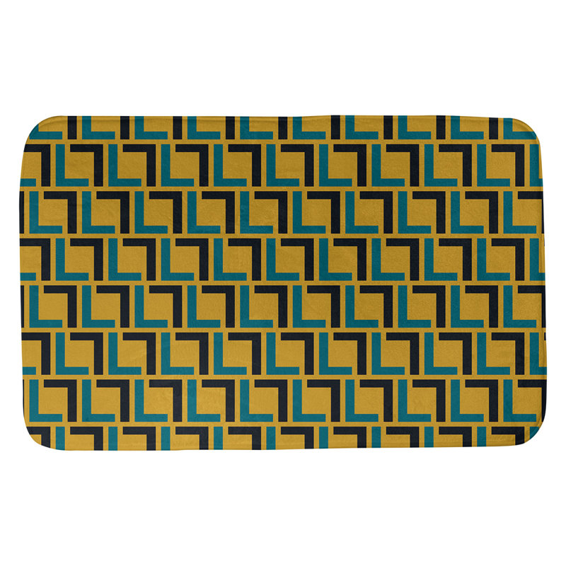 Tapis pour salle de bain Baltimore, l 17 po x L 24 po, Doré / bleu sarcelle / noir