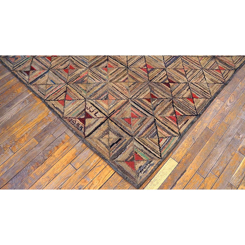 Antique Geometric Pattern American Hooked Area Rug
