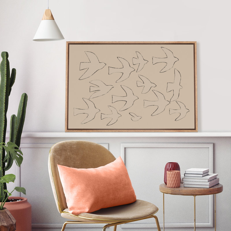 Abstrait beige hirondelle oiseaux ligne forme animal neutre minimaliste moderne art mural salon décoration, Naturel