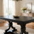 Luke Dining Table, 79 Inch Rectangular Top, Trestle Base, Black Wood