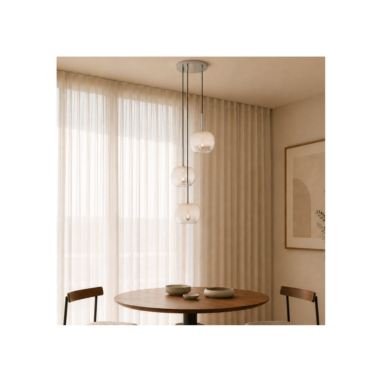 Samar 3 Light Glass Steel Pendant, Chrome/Opal