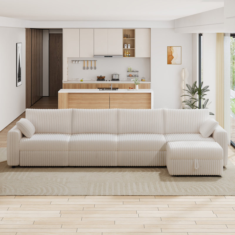 170" Extra Large Modular Sectional Sofa With Storage Ottoman, Plush Corduroy Fabric, Modern Oversized L Shaped Sectional Couch With Deep Seat, Tool-Free Assembly